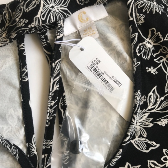 # Floral Black & White Choker Neck Long Top / Dress Size X-Small - Picture 6 of 8